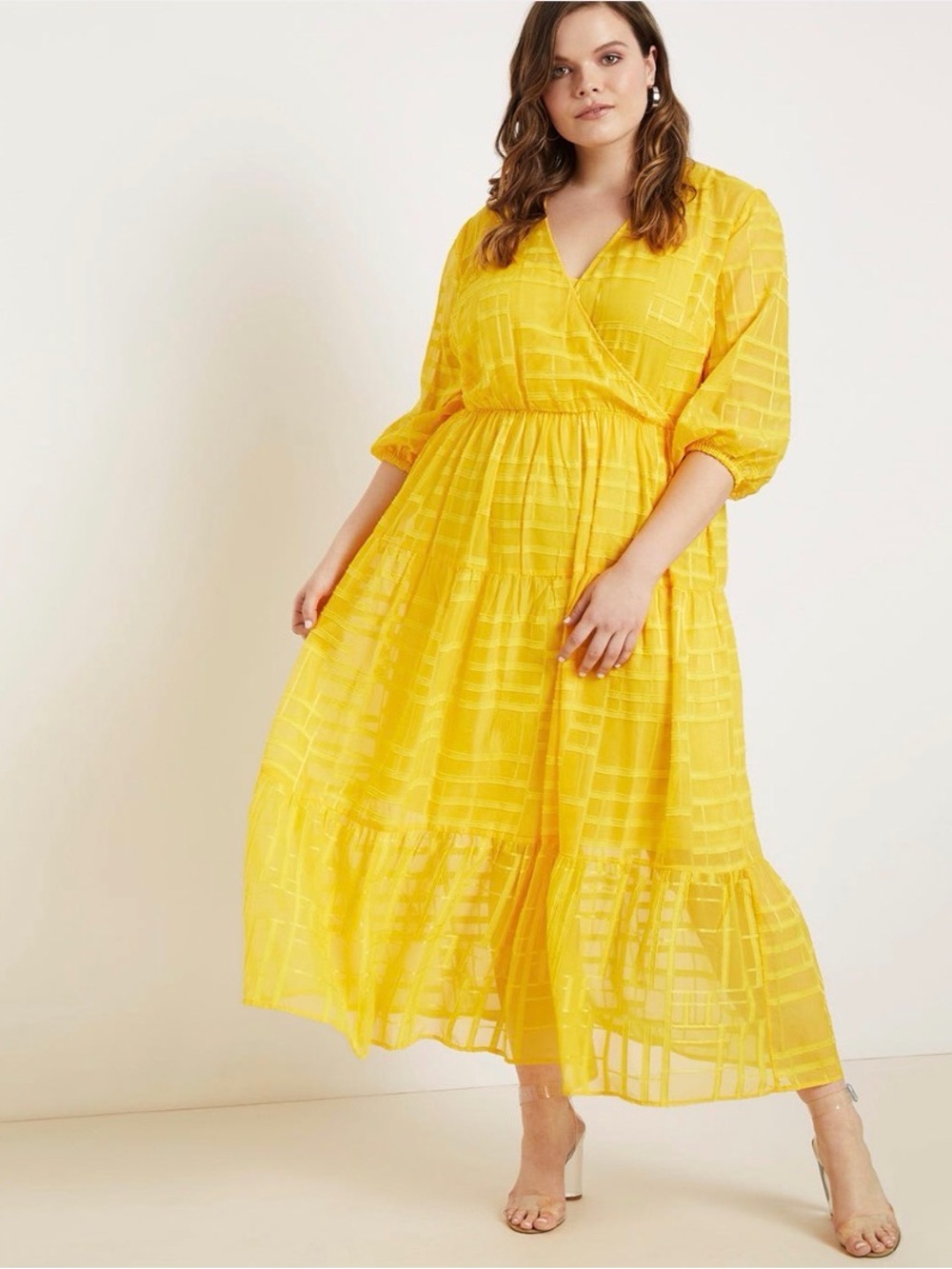 NWT! Eloquii Sunny Yellow Tiered V-Neck Maxi Dress